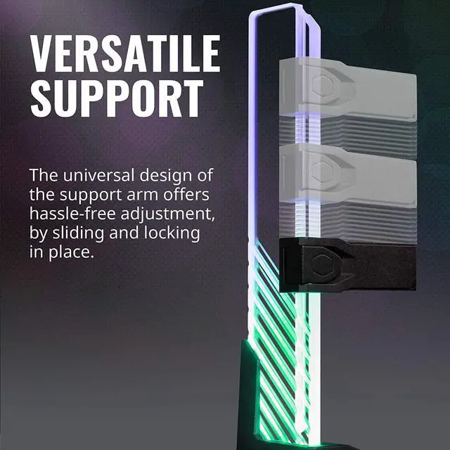 Alt view image 14 of 16 - Cooler Master MasterAccessory ARGB GPU Support Bracket, Edge-Lit ARGB Tempered Glass, Universal GPU Bracket, Multiple Orientations