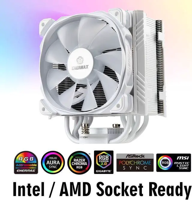 Alt view image 18 of 19 - Enermax ETS-T50 Axe ARGB White CPU Air Cooler, 230W+ TDP for Intel/ AMD Universal Socket, AM4 & AM5 / LGA 1700/1200/1151, 5 Direct Contact Heat Pipes, 120mm PWM Fan - AM5 & LGA1700 Ready