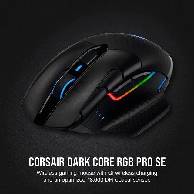 Alt view image 16 of 16 - Corsair Dark Core RGB Pro SE, Wireless FPS/MOBA Gaming Mouse with Slipstream Technology, Black, Backlit RGB LED, 18000 DPI, Optical, Qi Wireless Charging Certified