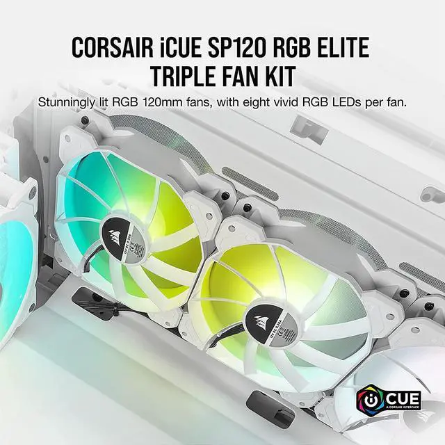 Alt view image 16 of 19 - CORSAIR iCUE SP120 RGB ELITE Performance 120mm White PWM Triple Fan Kit with iCUE Lighting Node