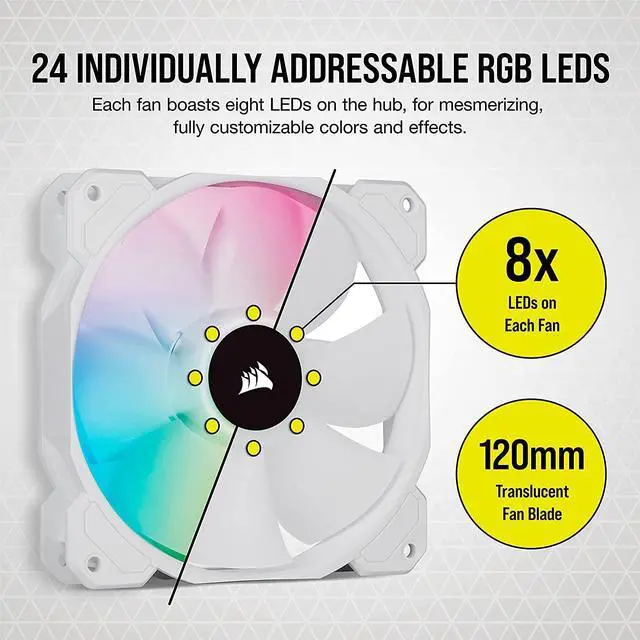 Alt view image 19 of 19 - CORSAIR iCUE SP120 RGB ELITE Performance 120mm White PWM Triple Fan Kit with iCUE Lighting Node