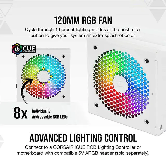 Alt view image 11 of 13 - CORSAIR CX-F RGB Series CX650F RGB White 650W 80 PLUS Bronze Fully Modular ATX Power Supply, CP-9020226-NA