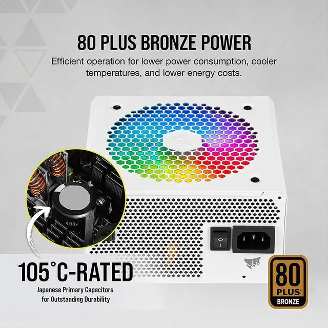 Alt view image 12 of 13 - CORSAIR CX-F RGB Series CX650F RGB White 650W 80 PLUS Bronze Fully Modular ATX Power Supply, CP-9020226-NA