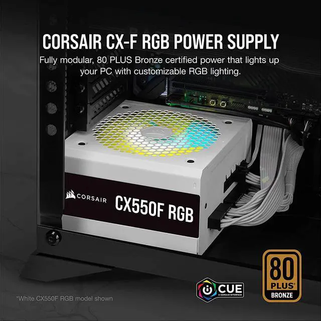 Alt view image 9 of 13 - CORSAIR CX-F RGB Series CX650F RGB White 650W 80 PLUS Bronze Fully Modular ATX Power Supply, CP-9020226-NA