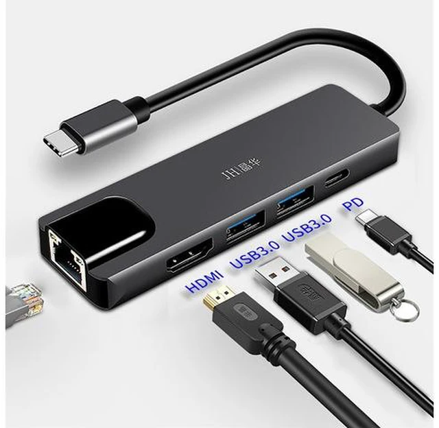 Main image of USB C Hub HDMI Adapter for MacBook Pro 2019/2018/2017, 5 in 1 Dongle USB-C to 4K HDMI, 1000Mbps Ethernet Port, 100W Power Delivery and 2 Ports USB 3.0 (Space Gray)