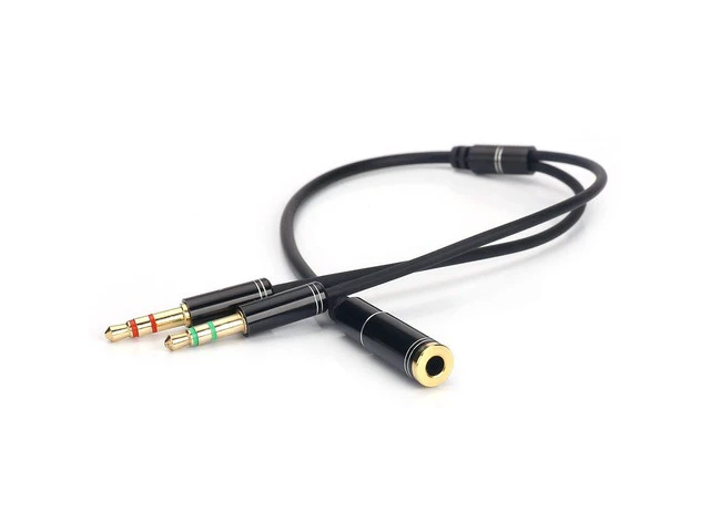 Alt view image 2 of 7 - (2 Pack) 3.5mm 4 Pin Female to 2x3.5mm 3 Pin Male Headphone Converter Head Audio Splitter Y Adapter Cable, 0.3M 1FT (Black)