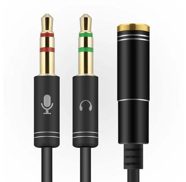 Main image of (2 Pack) 3.5mm 4 Pin Female to 2x3.5mm 3 Pin Male Headphone Converter Head Audio Splitter Y Adapter Cable, 0.3M 1FT (Black)