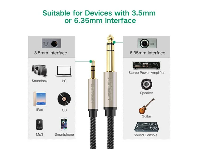 Alt view image 2 of 7 - 6.35mm 1/4 to 3.5mm 1/8 Cable Adapter- Male to Male TRS Stereo Audio Jack Plug Wire Cord Bi-Directional with Gold Plated Connector for iPod Laptop Home Theater and Amplifiers (3.3ft, 1meter)