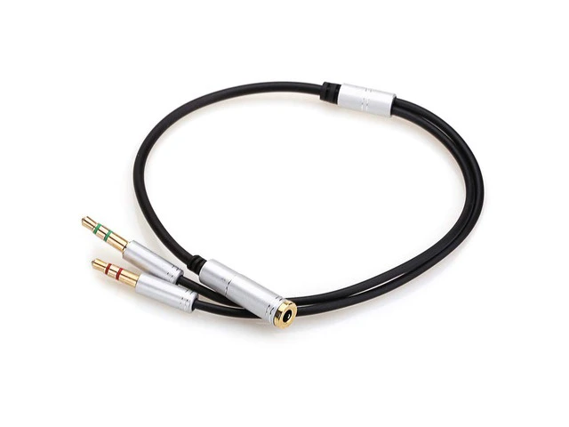 Alt view image 2 of 7 - (2 Pack) 3.5mm 4 Pin Female to 2x3.5mm 3 Pin Male Headphone Converter Head Audio Splitter Y Adapter Cable, 0.3M 1FT (Gray)