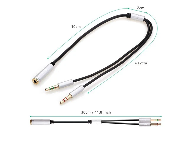 Alt view image 3 of 7 - (2 Pack) 3.5mm 4 Pin Female to 2x3.5mm 3 Pin Male Headphone Converter Head Audio Splitter Y Adapter Cable, 0.3M 1FT (Gray)