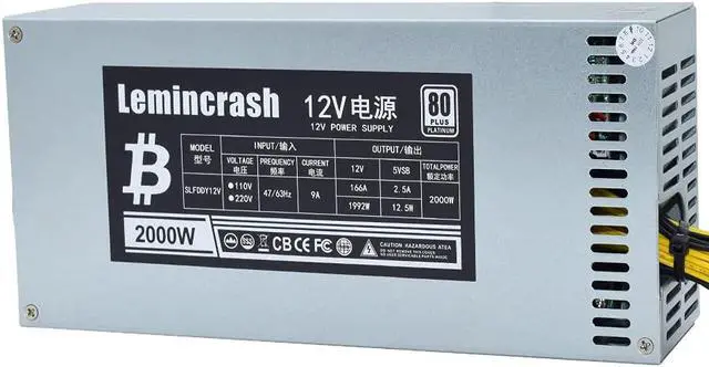 Alt view image 2 of 7 - 2000W PSU Antminer Bitmain 2000w Power Supply 6PIN Antminer T9 ETH PSU antminer S9 S7 L3 BTC LTC Dash Miner Power Supply