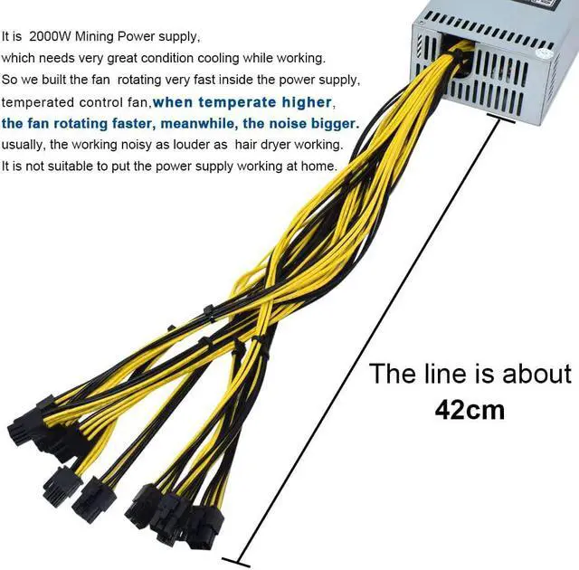 Alt view image 6 of 7 - 2000W PSU Antminer Bitmain 2000w Power Supply 6PIN Antminer T9 ETH PSU antminer S9 S7 L3 BTC LTC Dash Miner Power Supply