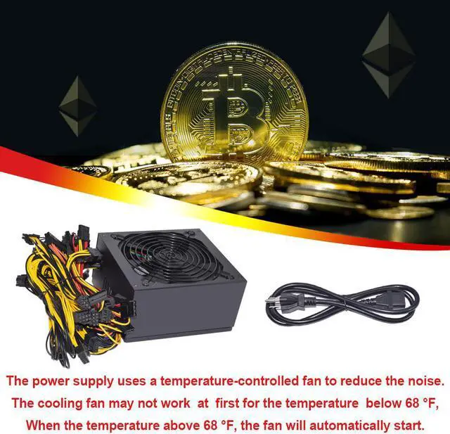 Alt view image 3 of 7 - ATX 1600W Power Supply, 110V-240V PSU Support 6 GPU Mining Rig with US Plug Adapter Cable, Video Card Power Supply with Auto-Thermally Controlled Fan Fits for BTC ETC ETH