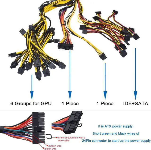 Alt view image 6 of 7 - ATX 1600W Power Supply, 110V-240V PSU Support 6 GPU Mining Rig with US Plug Adapter Cable, Video Card Power Supply with Auto-Thermally Controlled Fan Fits for BTC ETC ETH