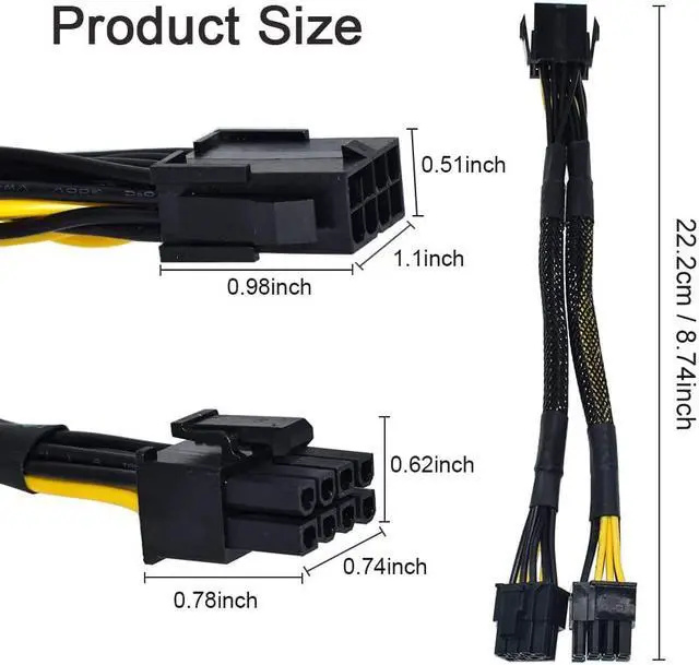 Alt view image 3 of 6 - 10PCS 8Pin Mining Cable, GPU Power Cable for Bitcoin Mining, VGA 8 Pin Female to 8Pin (6+2) Male, Pcie Splitter Cable for Graphics Card, 8pin Extension Connector Cable ( 9 Inches)