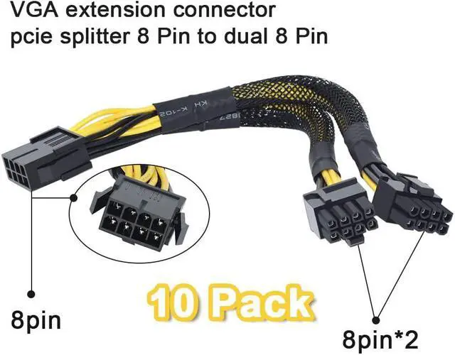 Alt view image 2 of 6 - 10PCS 8Pin Mining Cable, GPU Power Cable for Bitcoin Mining, VGA 8 Pin Female to 8Pin (6+2) Male, Pcie Splitter Cable for Graphics Card, 8pin Extension Connector Cable ( 9 Inches)