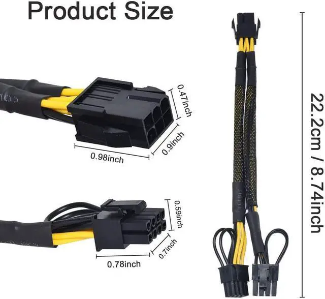 Alt view image 2 of 6 - 10PCS PCIe 6Pin Mining Cable, GPU VGA Y-Splitter Cable for Bitcoin Mining, 6 Pin Female to 8Pin (6+2) Male ,Video Card Power Cable, Graphics Card PCI Express (9 Inches) Extension Cable