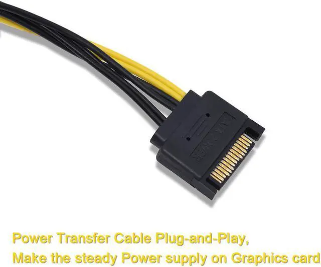 Alt view image 4 of 4 - SATA Power Cable 15 Pin Male to 6 Pin PCIe Graphic Video Card Express Extension Power Cable Adapter - 8 Inch (6 Pack)