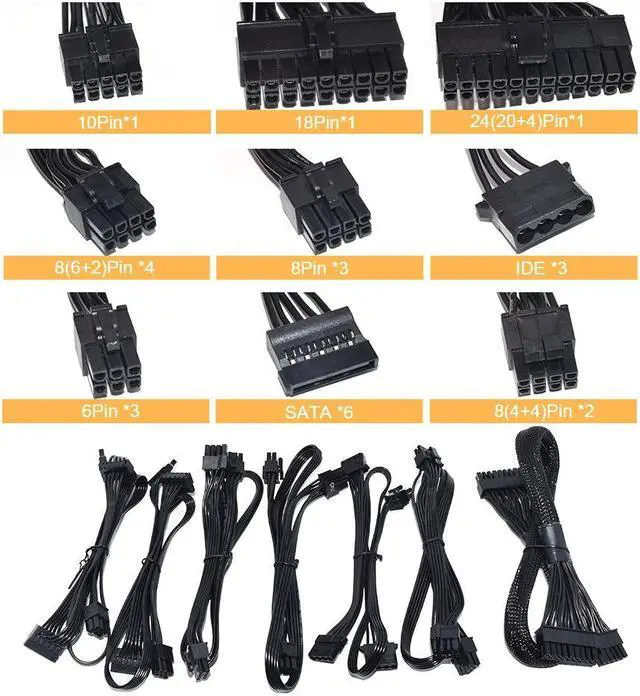 Alt view image 7 of 7 - 80Plus Gold RGB ATX 850W Full Modular PSU Professional Game Video PC Mute Power Supply Maximum Peak 1000w
