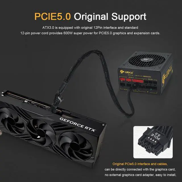 Alt view image 7 of 7 - 1600W Support Dual CPU Power Supply ATX3.0 PCIe5.0 PC Active Unit Professional E-Sports Video Game Computer PSU