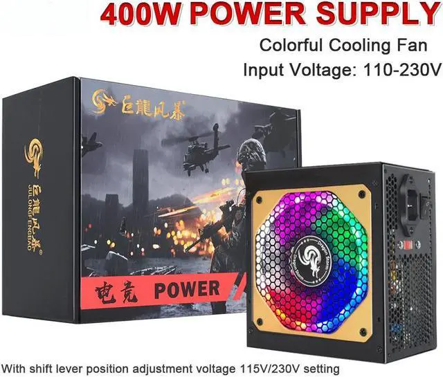 Main image of ATX 400W RGB Colorful PSU 110/230V 24Pin 12V Desktop E-Sports Video Game Computer Power Supply Silent