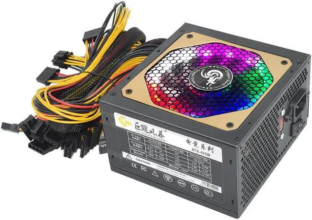 Alt view image 3 of 6 - 110-230V RGB PSU 20+4Pin 12V ATX 600W E-Sports Video Game Computer Power Supply Colorful Cooling Fan