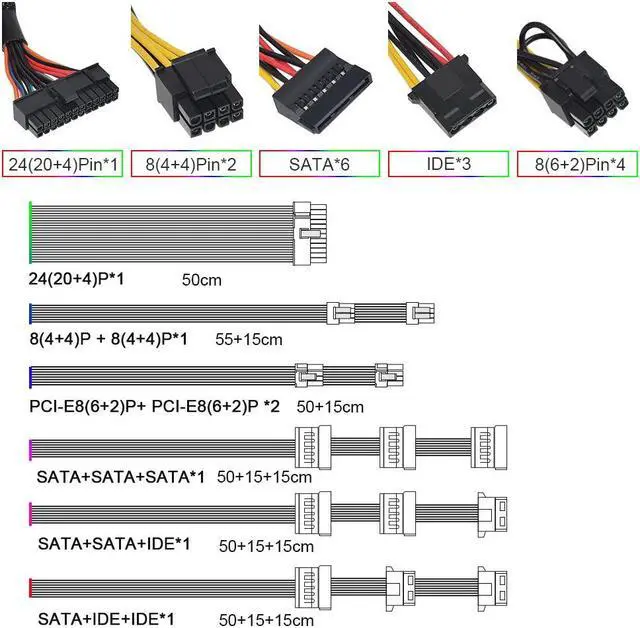 Alt view image 6 of 6 - 110-230V RGB PSU 20+4Pin 12V ATX 600W E-Sports Video Game Computer Power Supply Colorful Cooling Fan