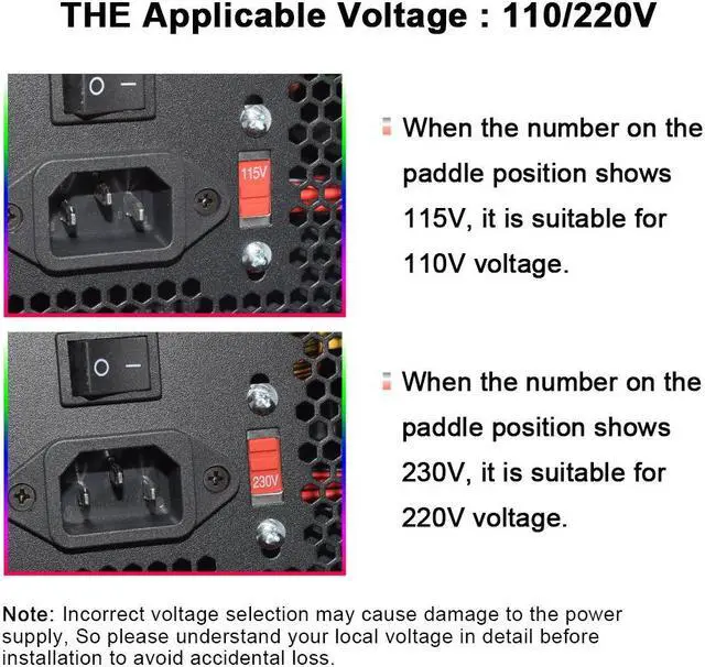 Alt view image 5 of 6 - 110-230V RGB PSU 20+4Pin 12V ATX 600W E-Sports Video Game Computer Power Supply Colorful Cooling Fan