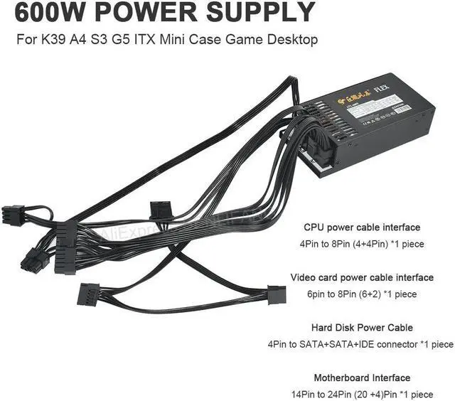 Alt view image 3 of 6 - 1U Mini Flex PC Power Supply Full Modular 110-264V ATX 600W PSU For ENP-7660B K39 A4 S3 G5 ITX Case Desktop
