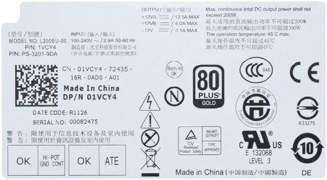 Alt view image 5 of 6 - Well Tested For Dell 780 790 990 7010 9010 4Pin 200W Power Supply L200EU-00 F200EU-00 1VCY4 01VCY4 PS-3201-9DA
