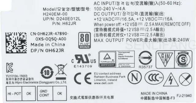Alt view image 6 of 6 - New Power Supply 8Pin 240W H240EM-00 B240AM-00 B240EM-00 D240ED-00 H62JR For Dell Optiplex 3040 3046 3050 5040 7040 7050 V3250