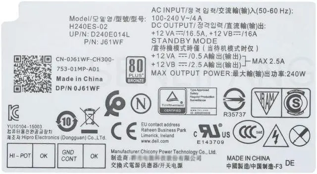 Alt view image 5 of 6 - For Dell 3050 3060 3650 5050 7050 6Pin 240W Power Supply H240ES-02 L240AM-00 L240AM-02 AC240AM-00 B240NM-00 H240NM-00 0J61WF New