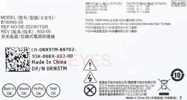 Alt view image 6 of 6 - 180W Power Supply 8Pin 4Pin For Optiplex 3040 5040 7040 3650 3656 SFF H180NS-00 B180NS-00 0RKTF0  B180NS-00 0RN5TM B180AS-01