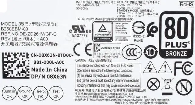 Alt view image 4 of 5 - New For Dell OptiPlex 7060 5060 3060 PC Power Supply L260AM-00 AC260AM-00 H260EBM-00 B260EBM-00 L260EBM 6pin Power Supply