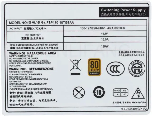 Alt view image 4 of 4 - Working For Acer Veriton E450 D650 D850 X4660G 6Pin 180W PSU PA-1181-10AC PA-1181-10AB FSP250-20TGPAA PA-2251-2AB FSP180-10TGBAA