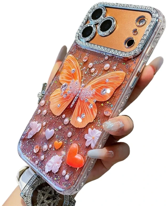 Main image of For iPhone 18 Pro Max ,Sparkly Clear Phone Case Cover Fashion Butterfly Crystal Bling Rhinestone