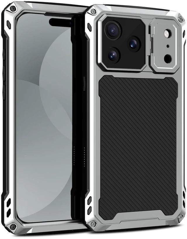 Alt view image 2 of 7 - For iPhone 18 Pro Max Case with 360° Rotating Aluminum Kickstand,Lens Screen Protector Magnetic Shockproof Translucent Cover,Silver