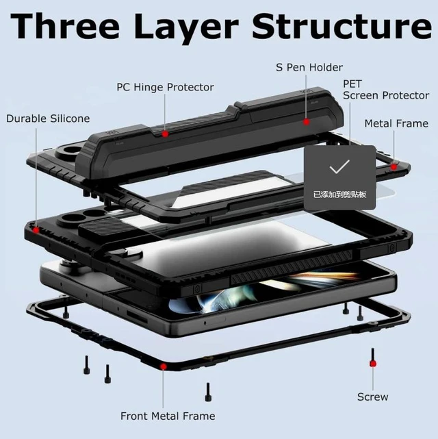 Alt view image 2 of 5 - Samsung Galaxy Z Fold 8 Military Grade Protection Metal Silicone Cell Phone Case with S Pen Holder, Kickstand