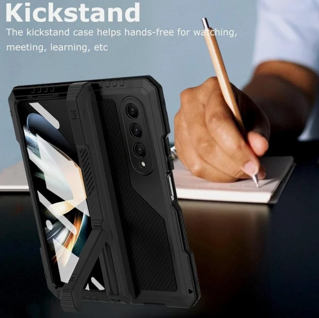 Alt view image 4 of 5 - Samsung Galaxy Z Fold 8 Military Grade Protection Metal Silicone Cell Phone Case with S Pen Holder, Kickstand