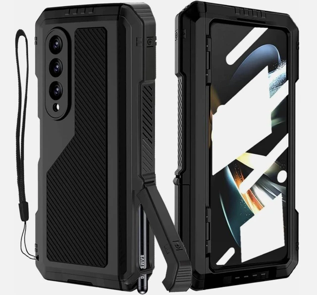 Main image of Samsung Galaxy Z Fold 8 Military Grade Protection Metal Silicone Cell Phone Case with S Pen Holder, Kickstand