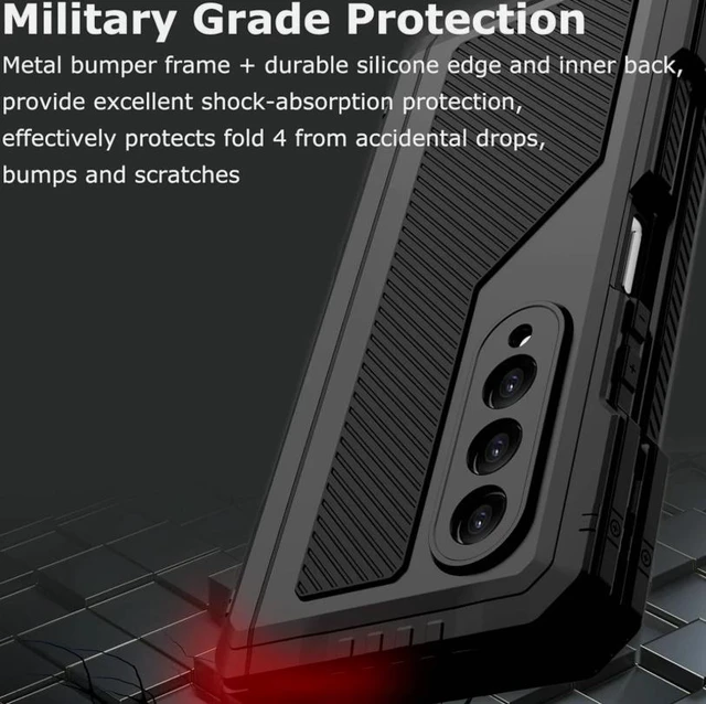 Alt view image 3 of 5 - Samsung Galaxy Z Fold 8 Military Grade Protection Metal Silicone Cell Phone Case with S Pen Holder, Kickstand