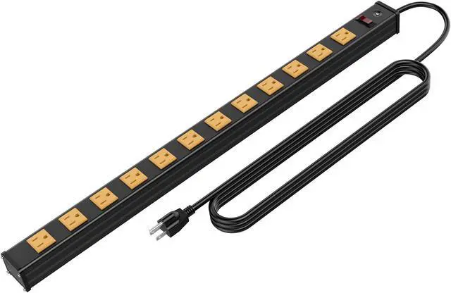 Main image of 12 Outlets Heavy Duty Metal Socket Power Strip,Oviitech 6-Foot Long Extension Cord with Circuit Breaker. Mounting Brackets Included,Workshop/Industrial use, ETL Certified,Yellow