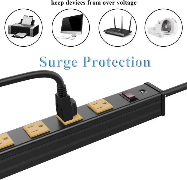 Alt view image 2 of 5 - 12 Outlets Heavy Duty Metal Socket Power Strip,Oviitech 6-Foot Long Extension Cord with Circuit Breaker. Mounting Brackets Included,Workshop/Industrial use, ETL Certified,Yellow