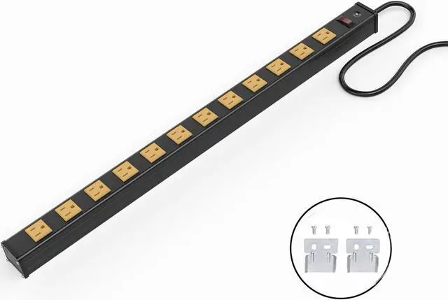 Alt view image 4 of 5 - 12 Outlets Heavy Duty Metal Socket Power Strip,Oviitech 6-Foot Long Extension Cord with Circuit Breaker. Mounting Brackets Included,Workshop/Industrial use, ETL Certified,Yellow