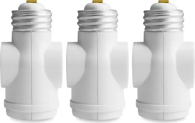 Alt view image 2 of 4 - 2 Outlet Light Socket to Plug Adapter, Electrical Screw in Light Bulb Socket Outlet Adapter, Lamp Holder, Dual Polarized E26 ETL, White (3PACK)