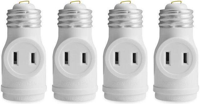 Main image of 2 Outlet Light Socket to Plug Adapter, Electrical Screw in Light Bulb Socket Outlet Adapter, Lamp Holder, Dual Polarized E26 ETL, White (4PACK)