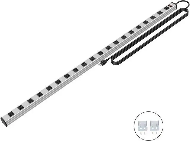 Alt view image 7 of 7 - 20 Outlet Heavy Duty Metal Socket Power Strip,15-Foot Long Extension Cord with Circuit Breaker. Mounting Brackets Included,Workshop/Industrial use,ETL Certified
