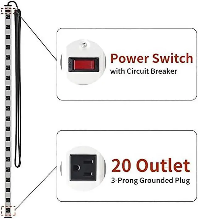 Alt view image 3 of 7 - 20 Outlet Heavy Duty Metal Socket Power Strip,15-Foot Long Extension Cord with Circuit Breaker. Mounting Brackets Included,Workshop/Industrial use,ETL Certified