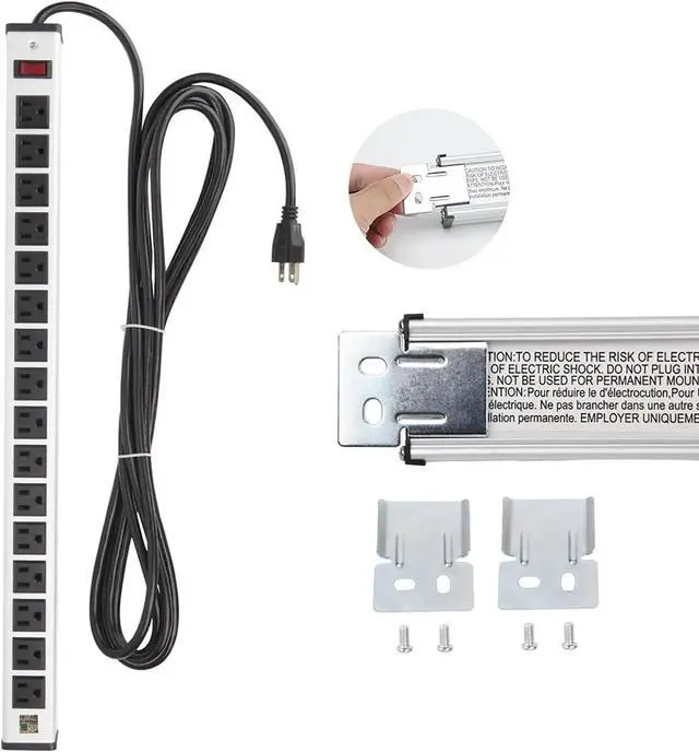 Alt view image 6 of 7 - 20 Outlet Heavy Duty Metal Socket Power Strip,15-Foot Long Extension Cord with Circuit Breaker. Mounting Brackets Included,Workshop/Industrial use,ETL Certified