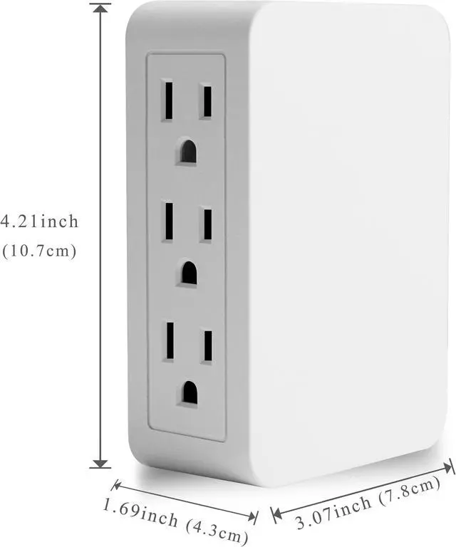 Alt view image 2 of 5 - Plug in Outlet Extender,6 Grounded Outlet Wall Tap Adapter,Side Access,Electrical Wall Plug,UL Listed (Side Entry/2PK)